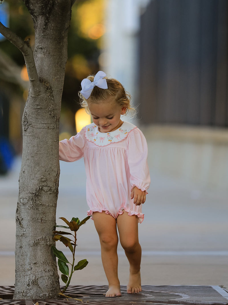 Pink Duck Embroidered Baby Girl Romper Ruffle Collar - 5