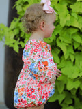 Fall Halloween & Thanksgiving Pumpkin Bow Smock Embroidered Floral Baby Girl Romper - 3