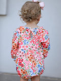Fall Halloween & Thanksgiving Pumpkin Bow Smock Embroidered Floral Baby Girl Romper - 4