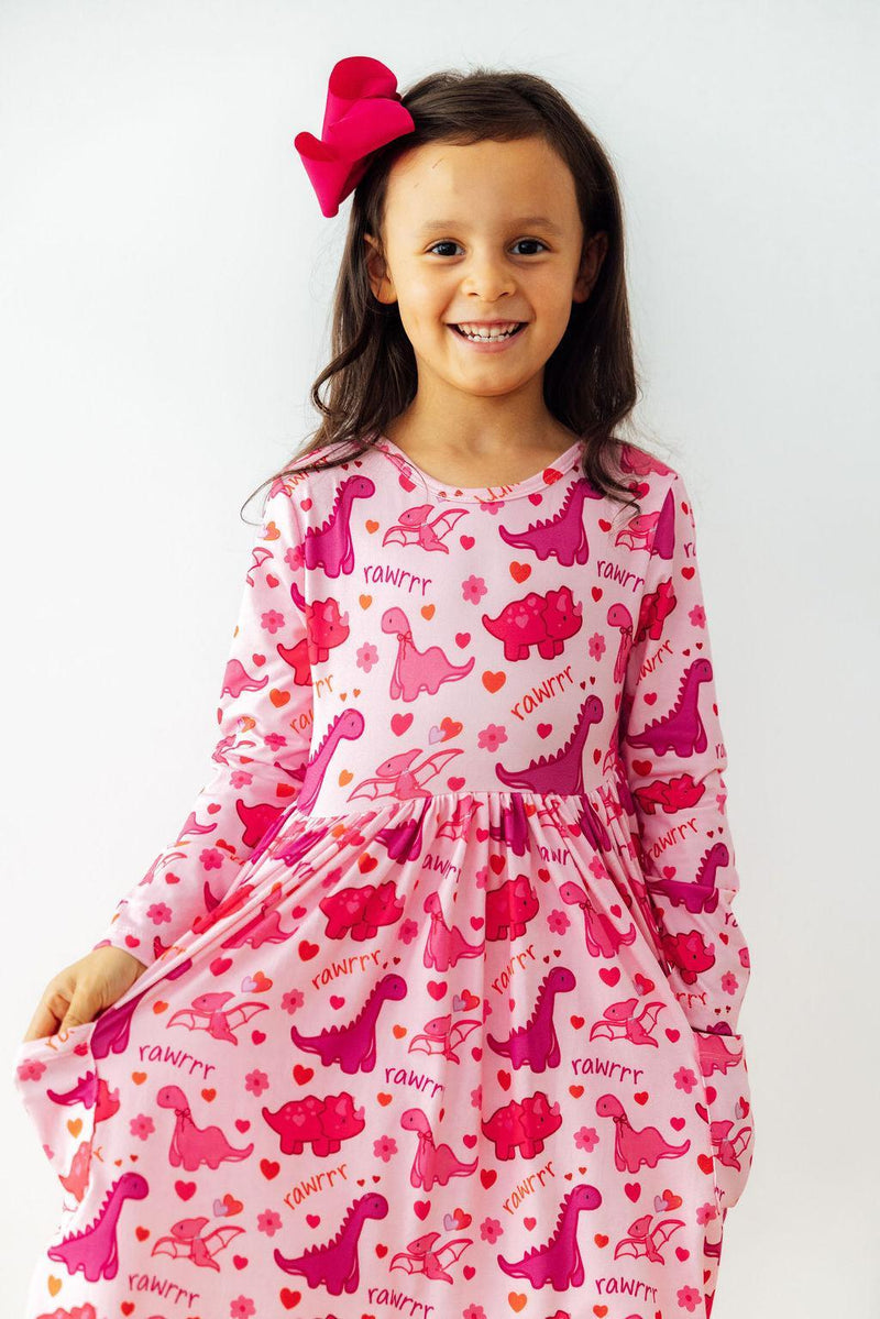 Dino Kisses L/S Pocket Twirl Dress - 3