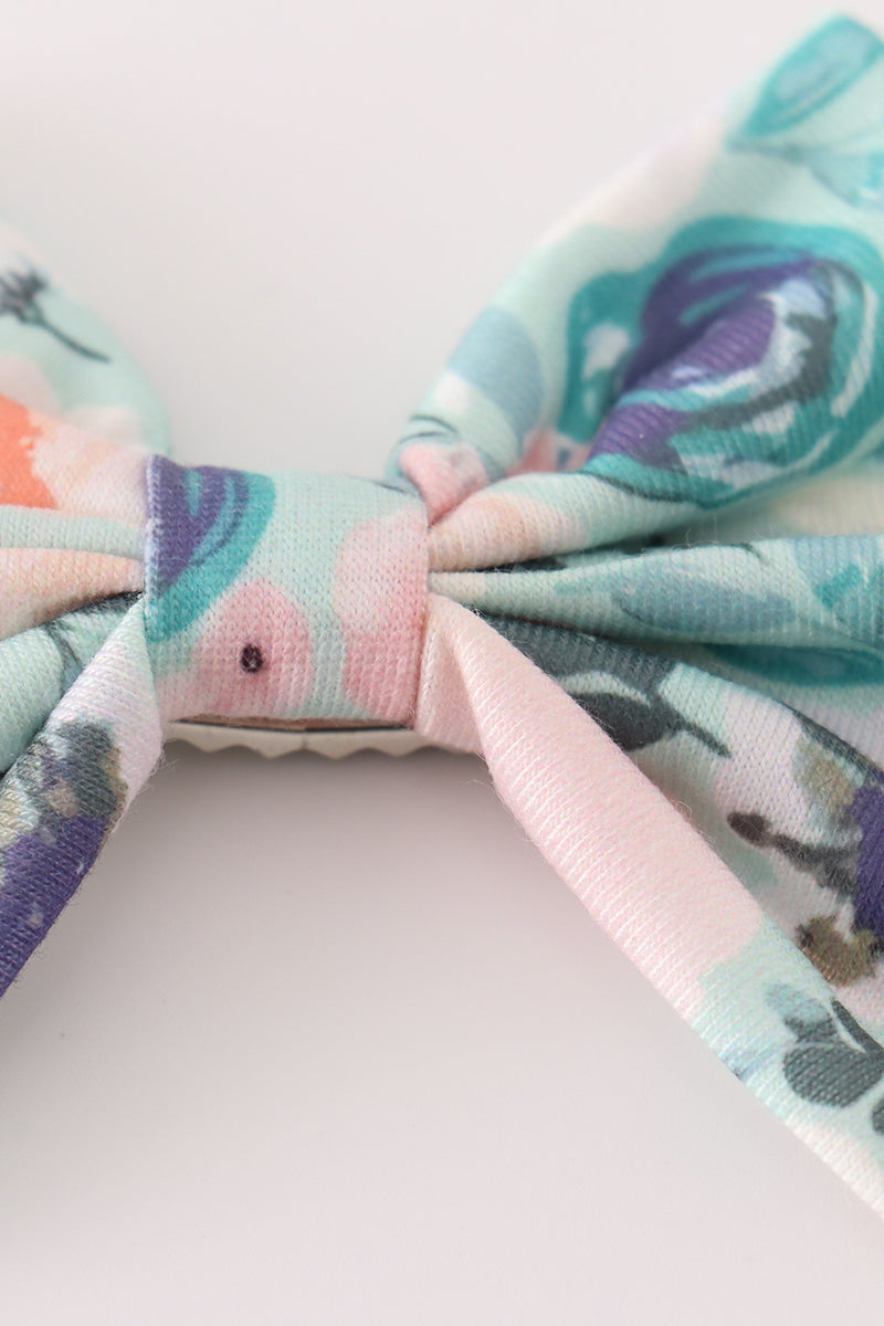 Green garden serenity print girl piggie hair bow - 4