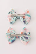 Green garden serenity print girl piggie hair bow - 2