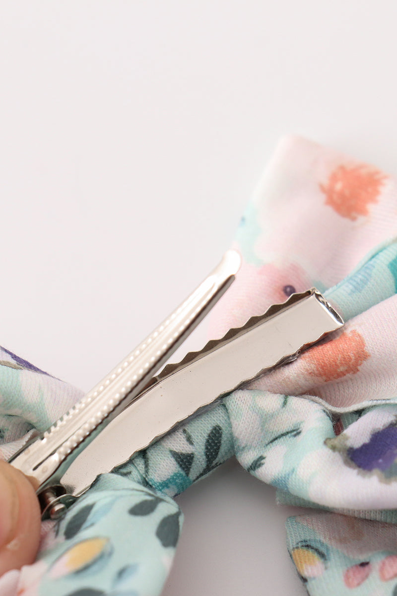 Green garden serenity print girl piggie hair bow - 3