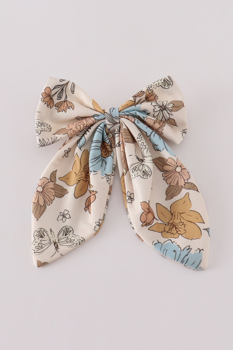Floral print 1pc hair bow - 1