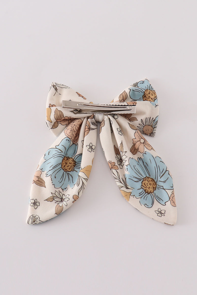 Floral print 1pc hair bow - 3