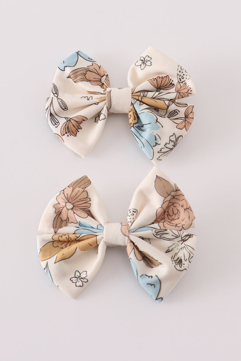 Floral print 2pc hair bow - 1