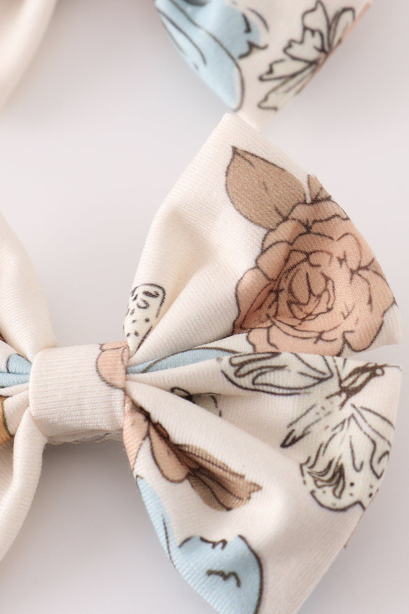 Floral print 2pc hair bow - 2