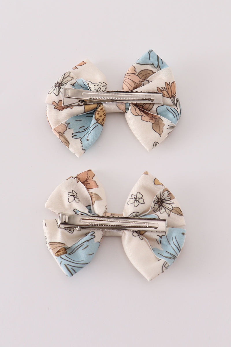 Floral print 2pc hair bow - 3