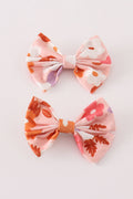 Pumpkin floral print 2pc hair bow - 1