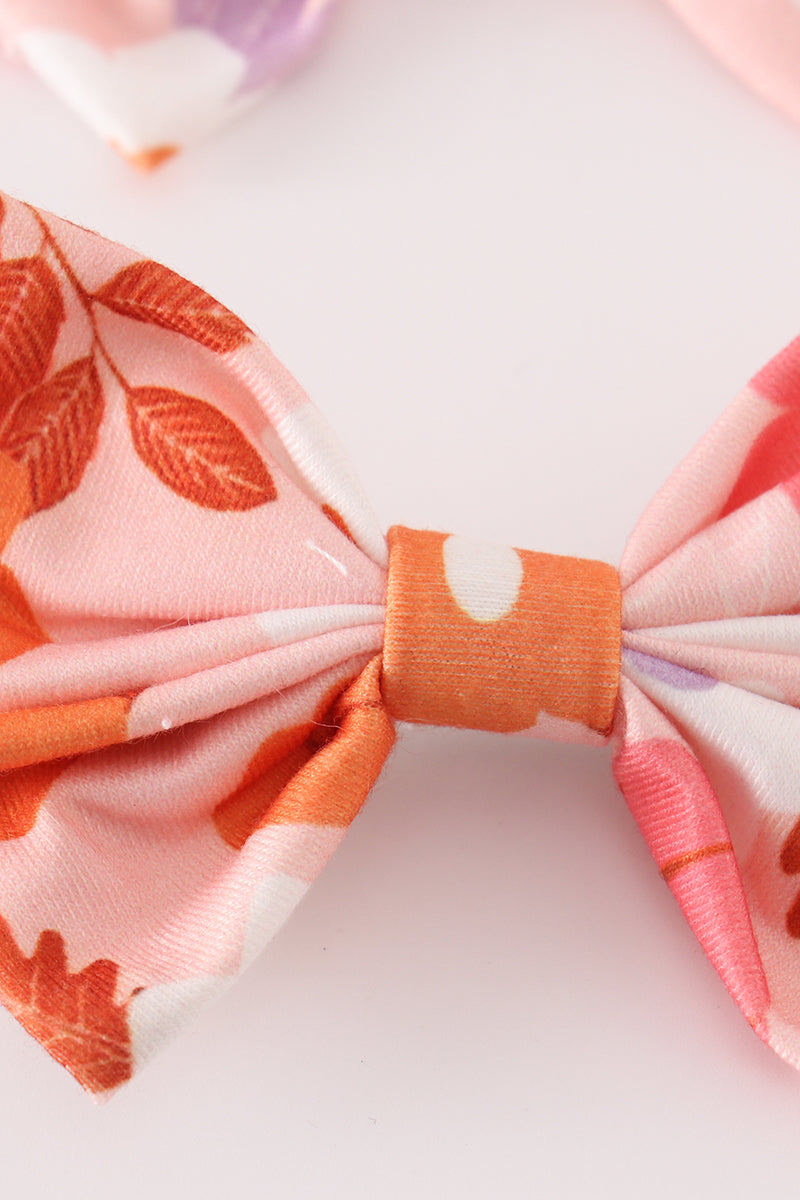 Pumpkin floral print 2pc hair bow - 2