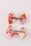 Pumpkin floral print 2pc hair bow - 3