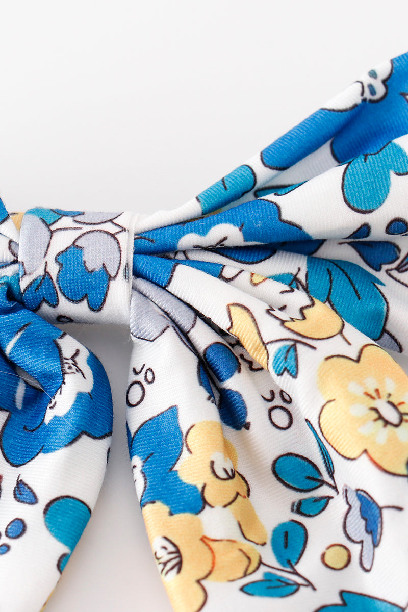 Blue floral print hair sailor bow - 2