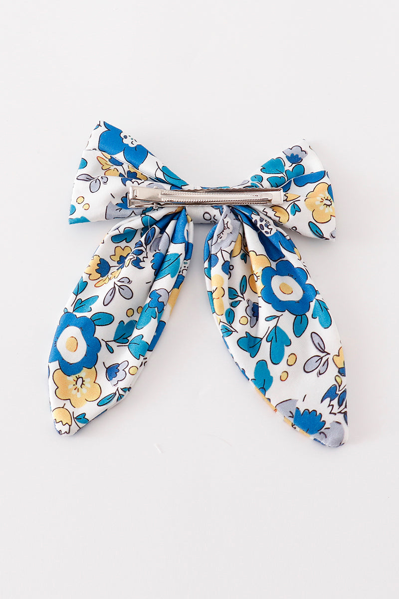Blue floral print hair sailor bow - 3