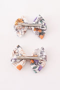 Coral floral print 2pcs piggie hair bow - 3