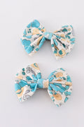 Blue aqua meadow girl piggie hair bow - 1