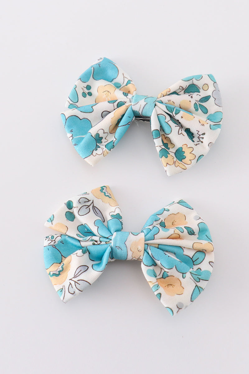 Blue aqua meadow girl piggie hair bow - 1