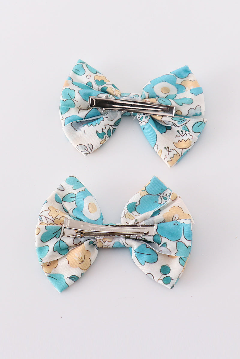 Blue aqua meadow girl piggie hair bow - 3