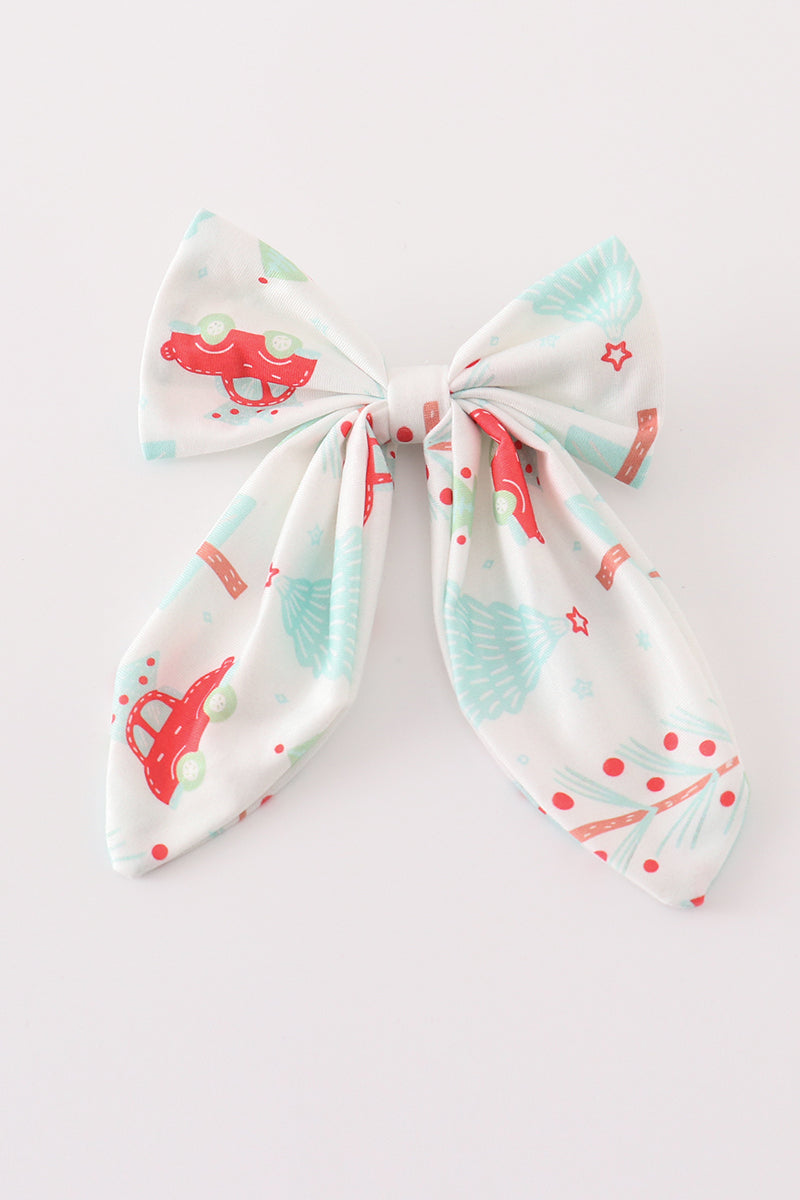 Christmas tree car print hair sailor bow - 1