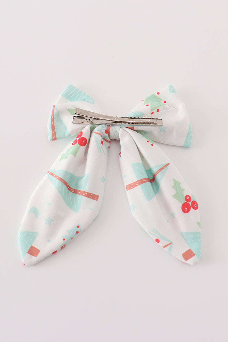 Christmas tree car print hair sailor bow - 4