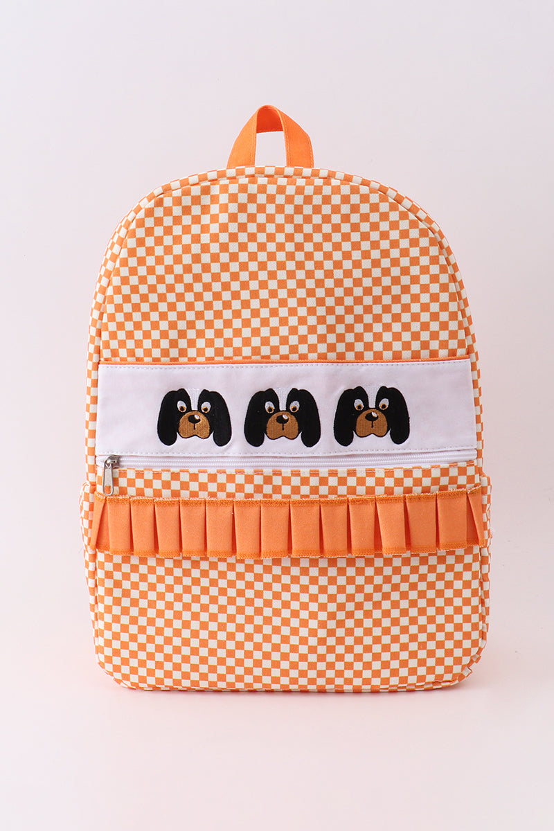 Orange Tennessee embroidery checkered ruffle backpack - 1