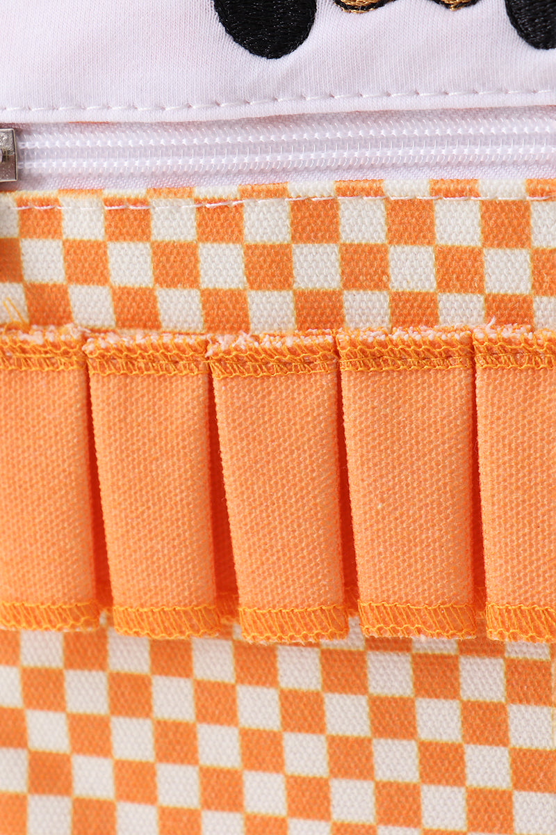 Orange Tennessee embroidery checkered ruffle backpack - 3