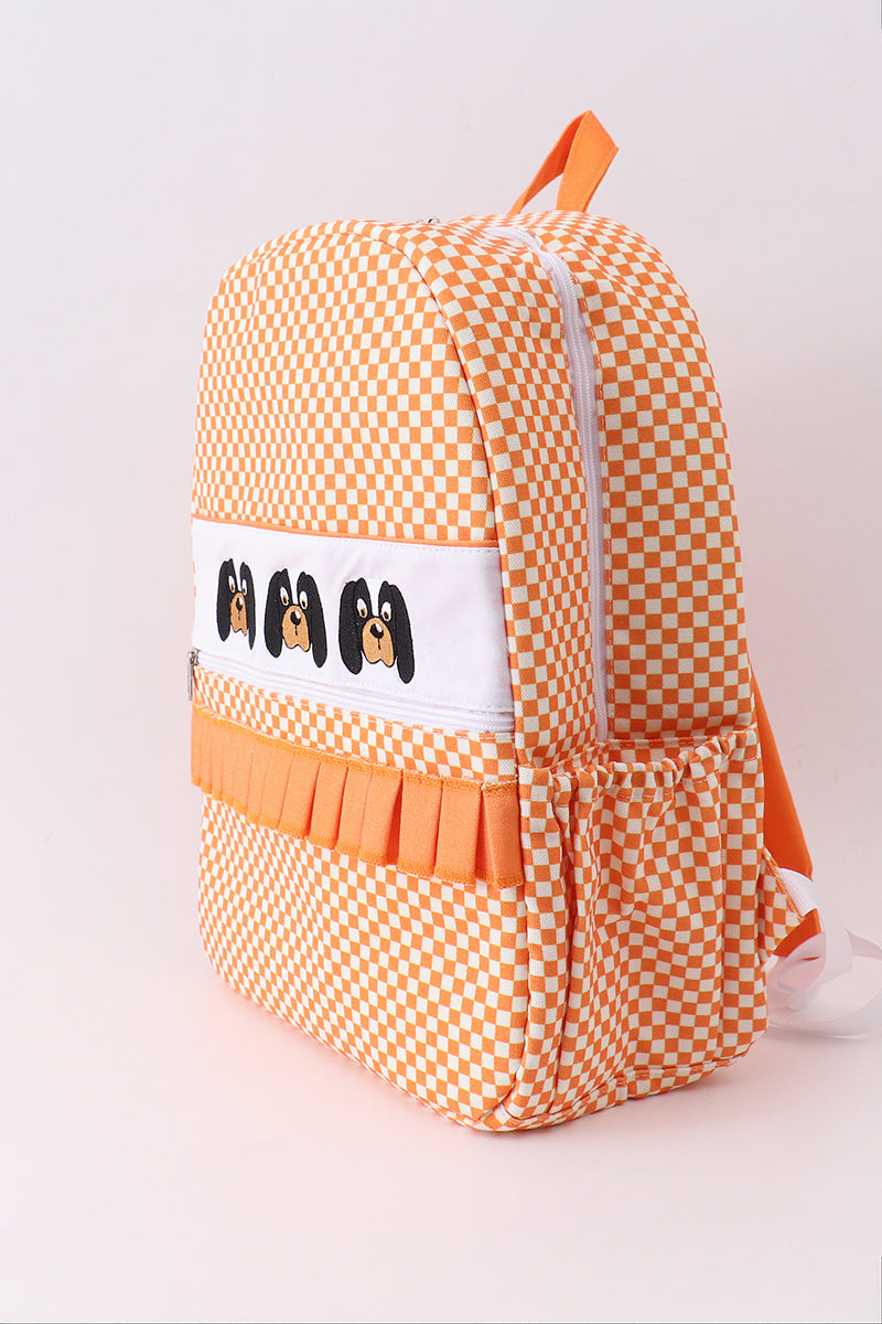 Orange Tennessee embroidery checkered ruffle backpack - 4