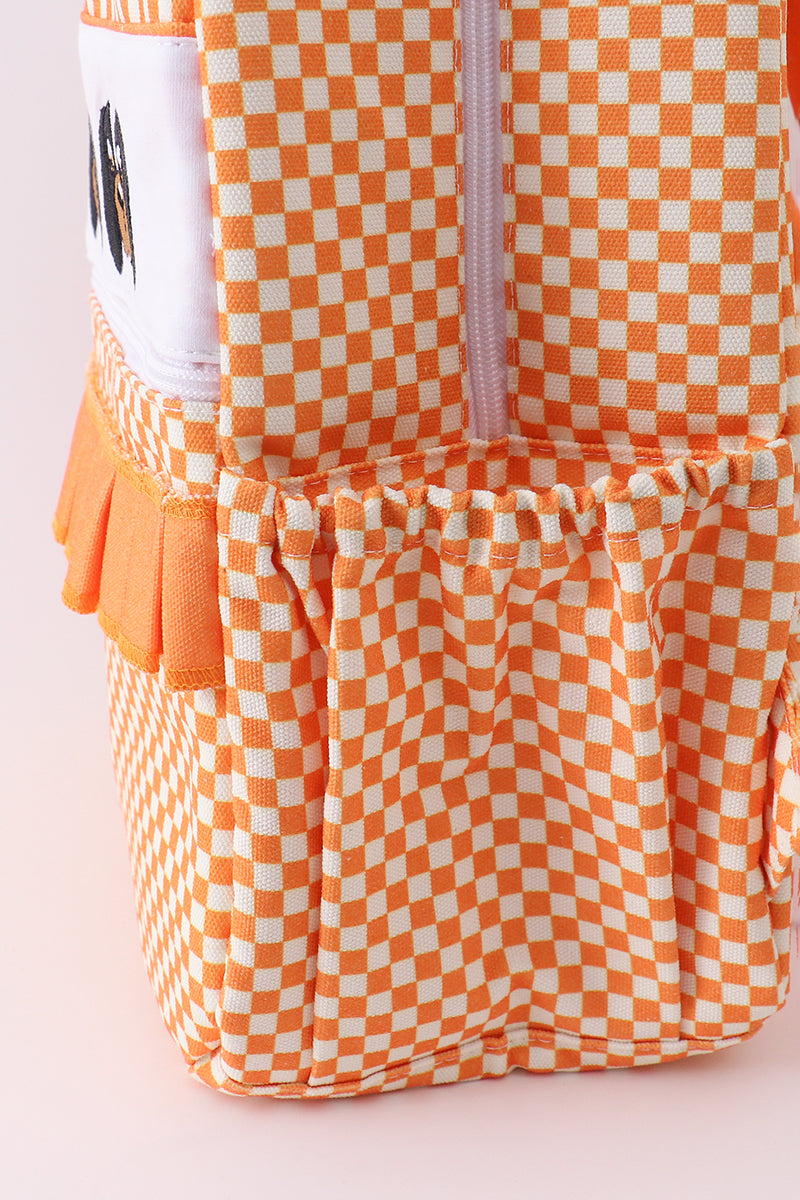 Orange Tennessee embroidery checkered ruffle backpack - 5