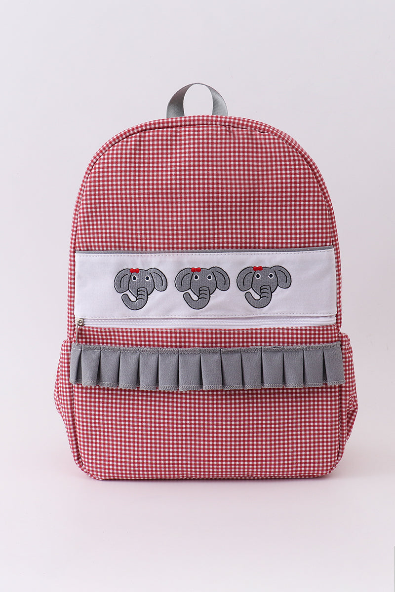 Red Alabama embroidery gingham ruffle backpack - 1