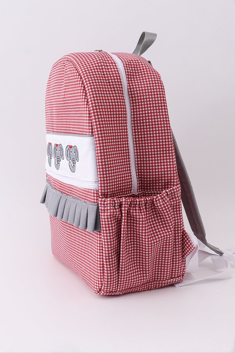 Red Alabama embroidery gingham ruffle backpack - 4