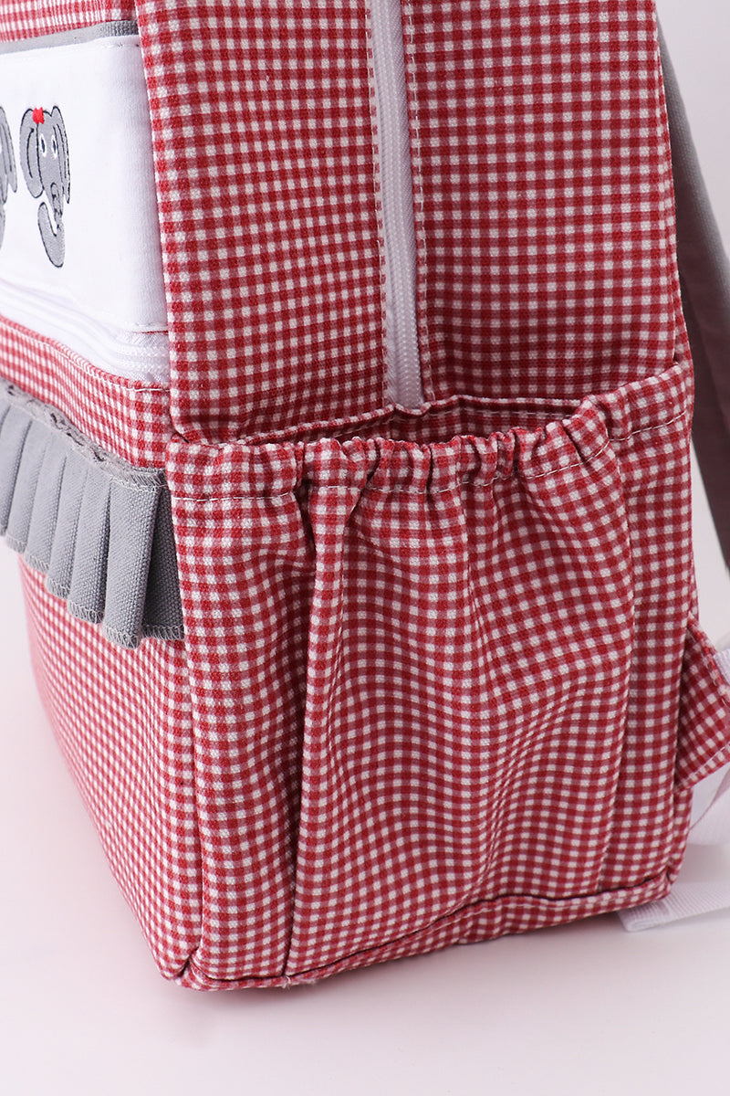 Red Alabama embroidery gingham ruffle backpack - 5