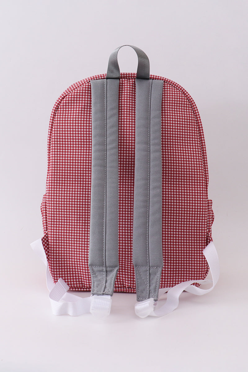 Red Alabama embroidery gingham ruffle backpack - 6