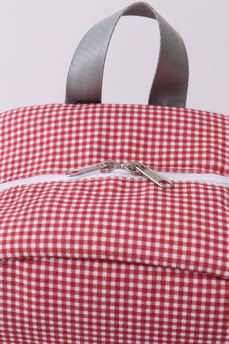 Red Alabama embroidery gingham backpack - 3
