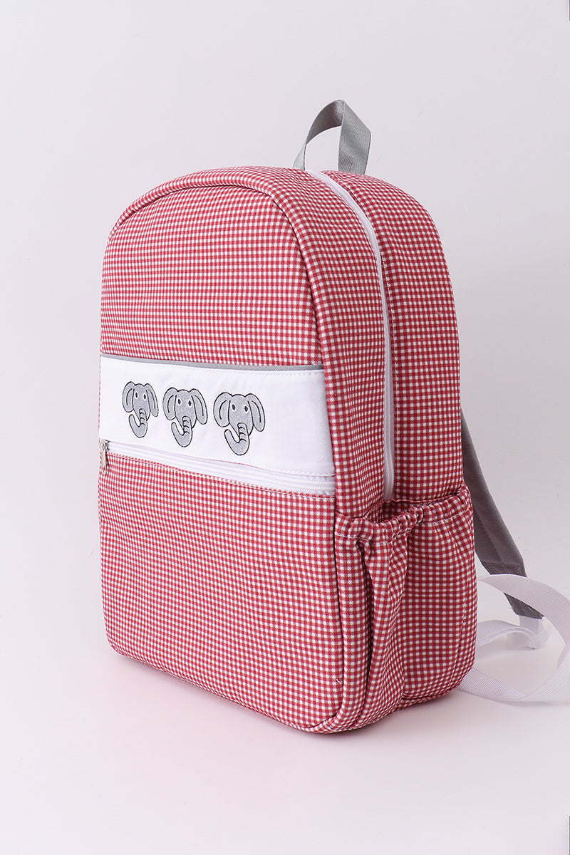 Red Alabama embroidery gingham backpack - 4