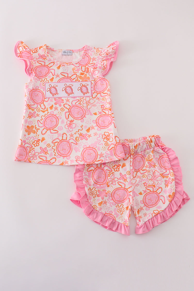 Pink Floral Ruffle Shorts Set - 1
