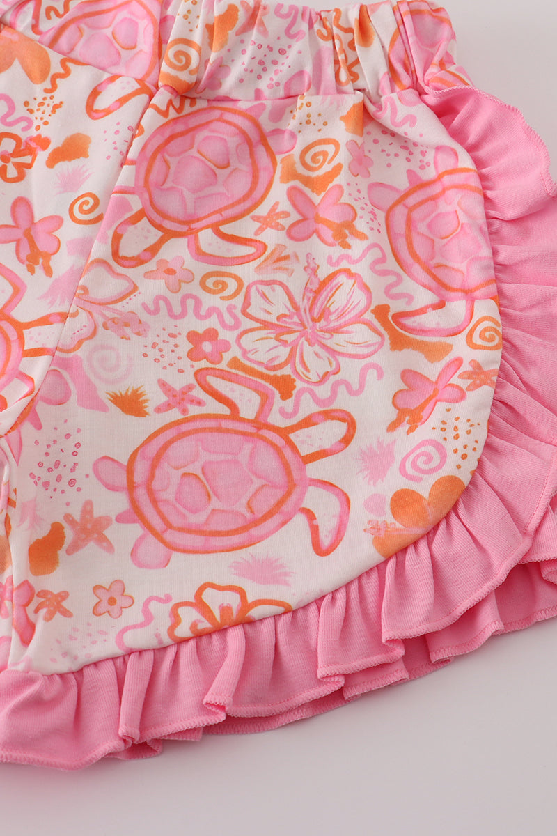 Pink Floral Ruffle Shorts Set - 3