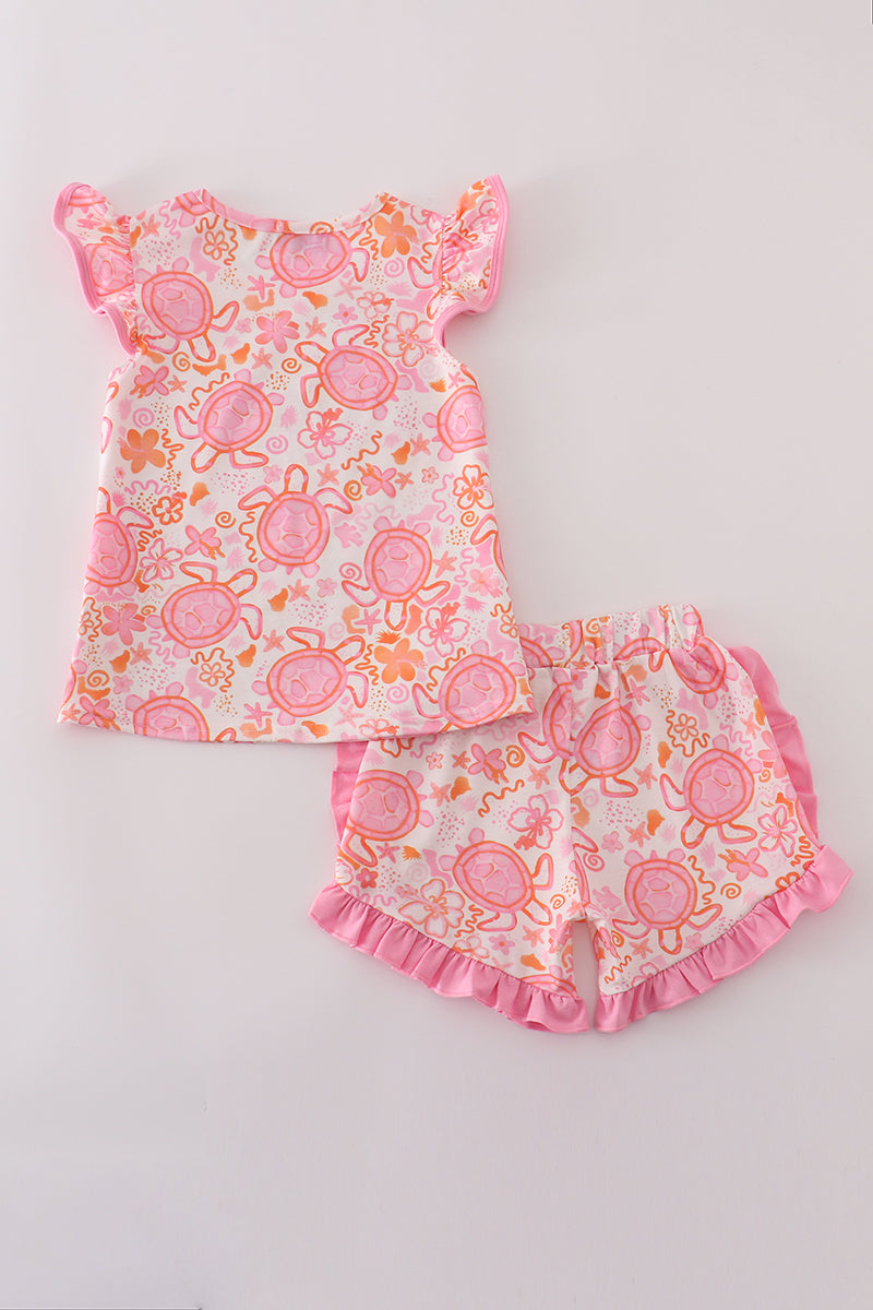Pink Floral Ruffle Shorts Set - 4