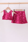 Wine red glitter skort set - 1