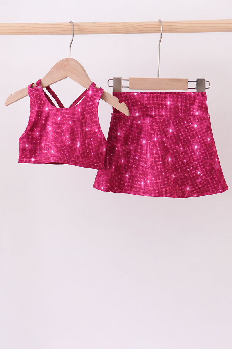 Wine red glitter skort set - 1