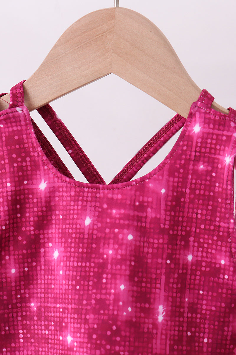 Wine red glitter skort set - 3