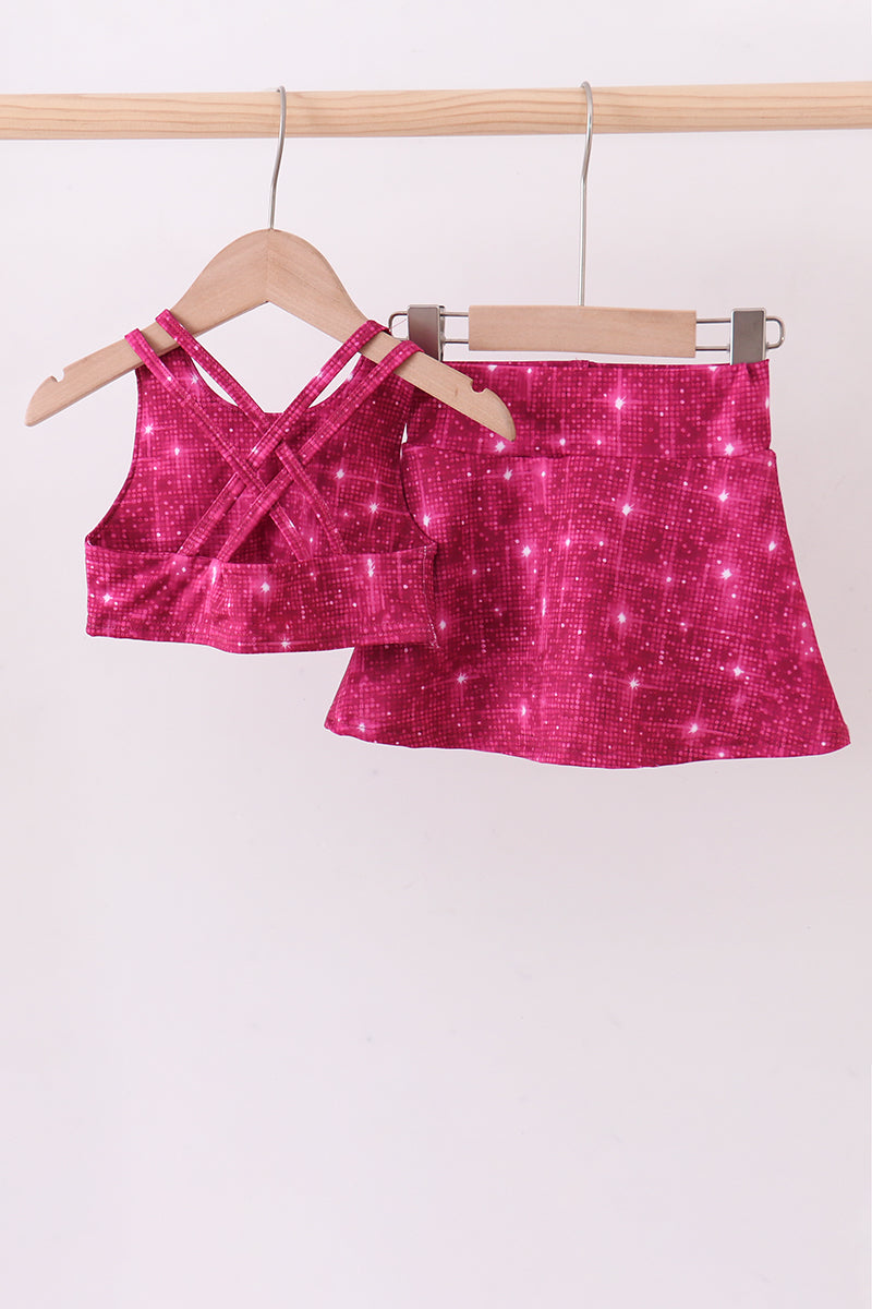 Wine red glitter skort set - 5