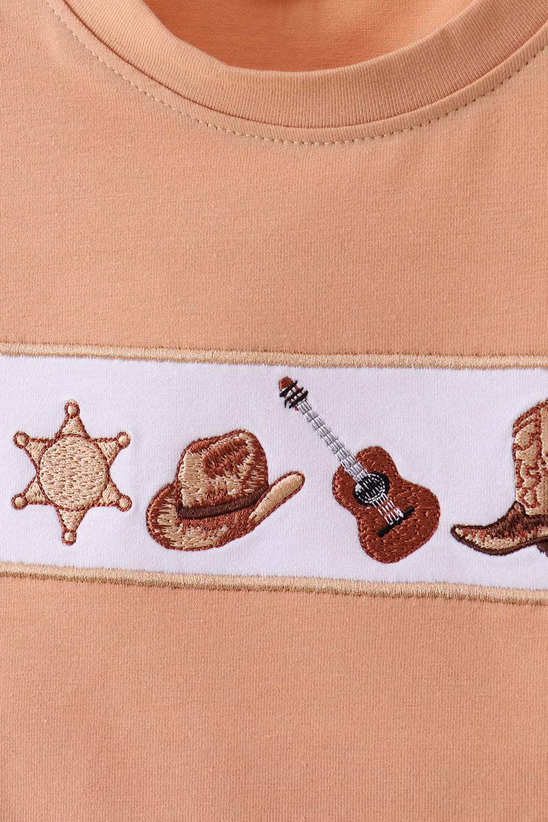 Brown Western Embroidered Shorts Set - 2