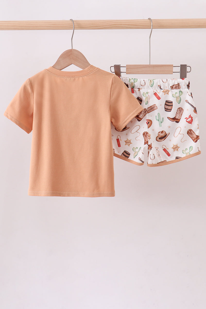 Brown Western Embroidered Shorts Set - 5