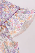 Purple Floral Smocked Ruffle Bubble - 4