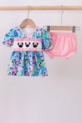 Pink character smocked ruffle bloomer set - 1