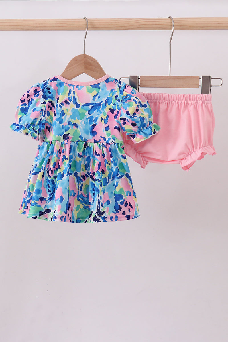 Pink character smocked ruffle bloomer set - 4
