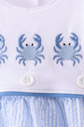 Blue Crab Embroidered Seersucker Bubble - 2