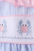 Blue Crab Embroidered Seersucker Ruffle Shorts Set - 2