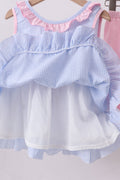 Blue Crab Embroidered Seersucker Ruffle Shorts Set - 5