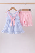 Blue Crab Embroidered Seersucker Ruffle Shorts Set - 6