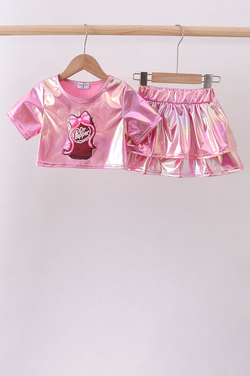 Pepper Pink sequin bow skort set - 1